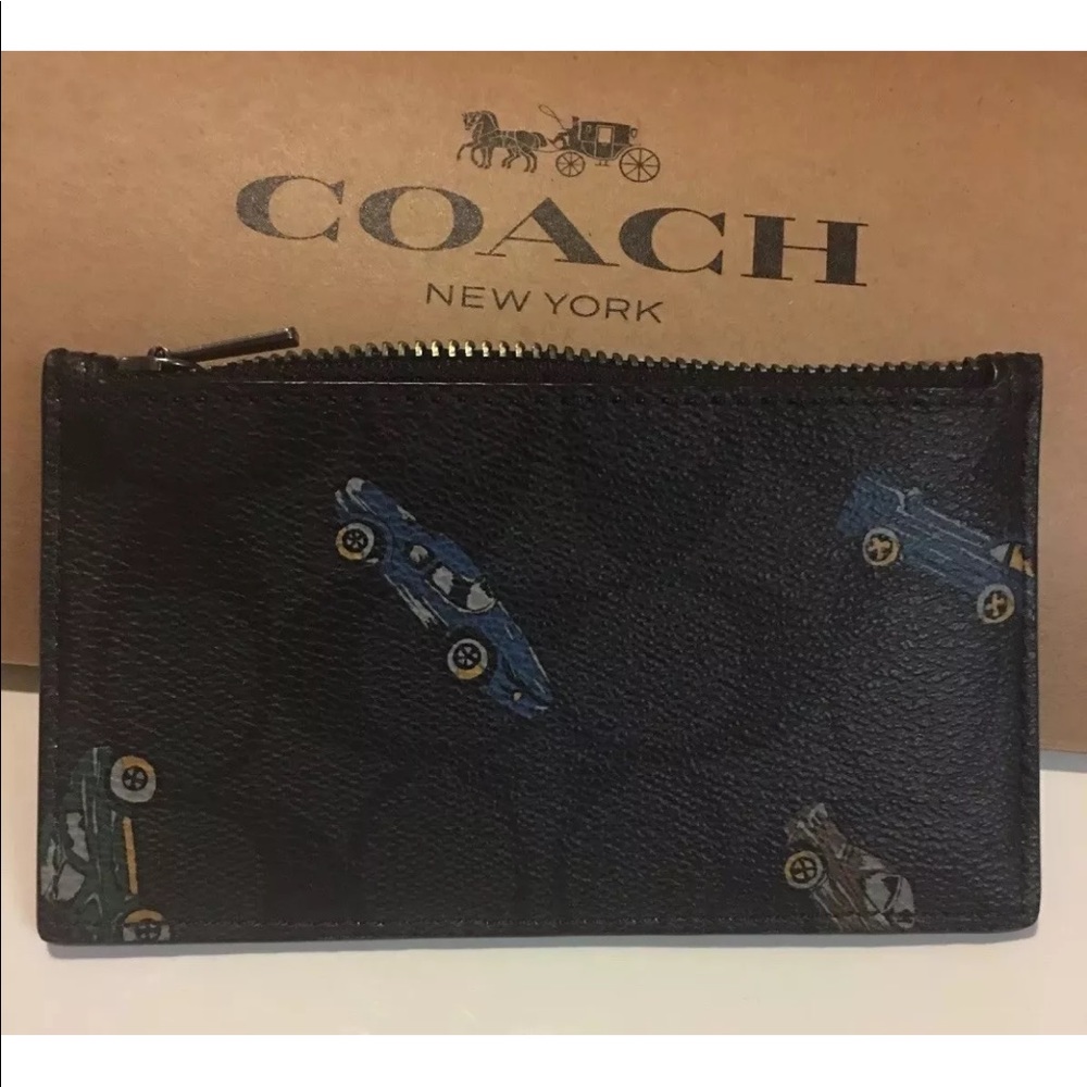 Coach Zip CardCaseWallet Signature With Car Print